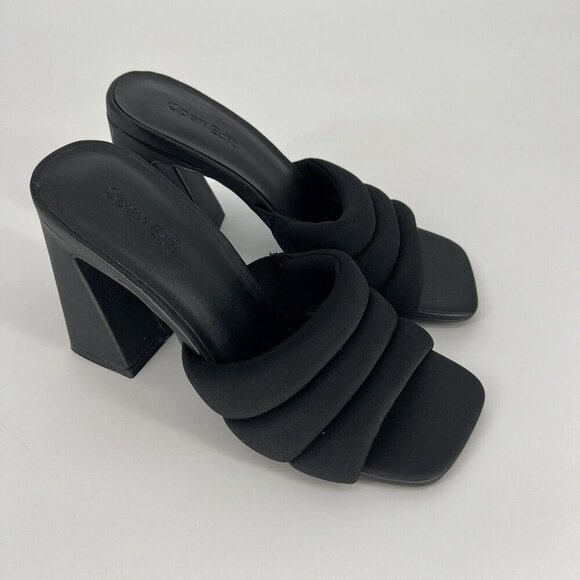 Open Edit Nordstrom Sandals‎ Sheena Square Toe Black Women's Size 5.5M NWOT - Picture 1 of 7